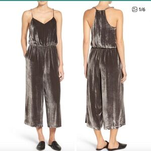 Madewell Velvet Racerback Camisole Jumpsuit Cropped Wide Leg Gray/ Brown Sz 4